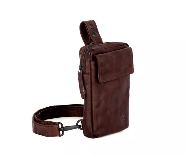 Zijaanzicht Leren Slingbag – Harris – Donkerbruin