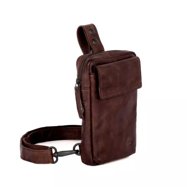 Zijaanzicht Leren Slingbag – Harris – Donkerbruin