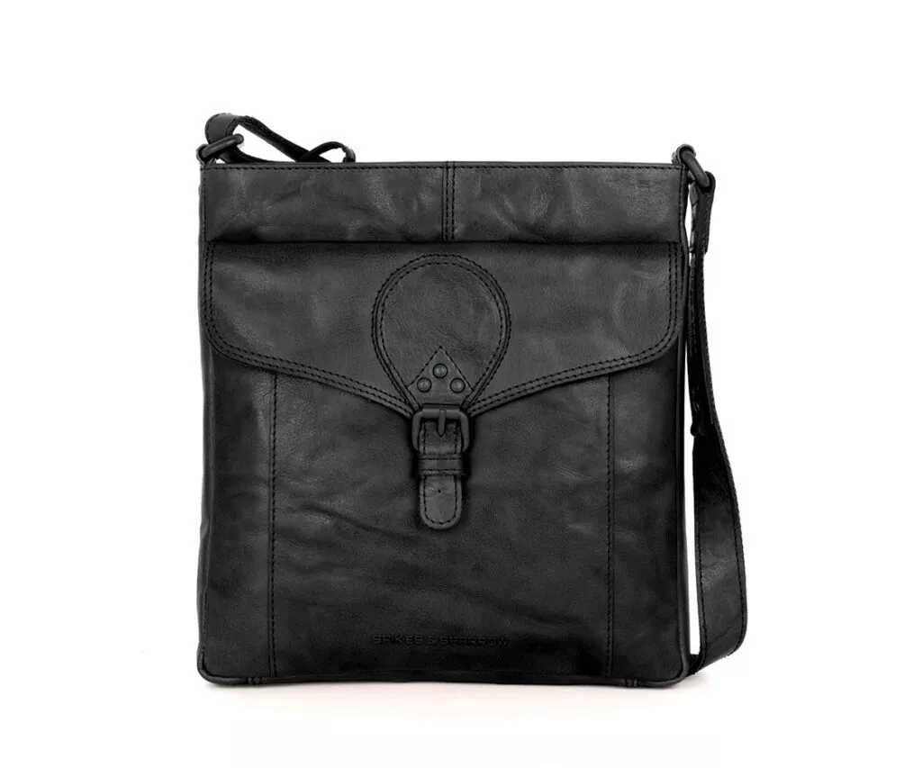 vooraanzicht leren crossbodytas - millie -zwart