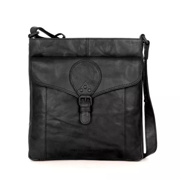 vooraanzicht leren crossbodytas - millie -zwart