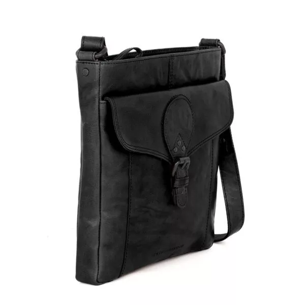 zijaanzicht Leren Crossbodytas - Millie - Zwart