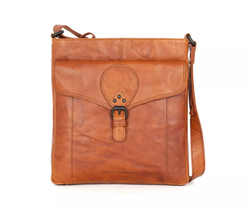 vooraanzicht leren crossbodytas - millie - brandy cognac