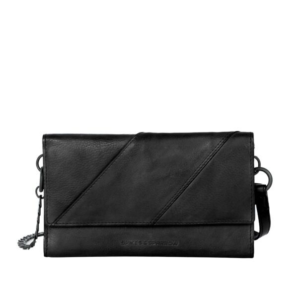 Leren Mini Crossbody / RFID Wallet - Flower - Zwart