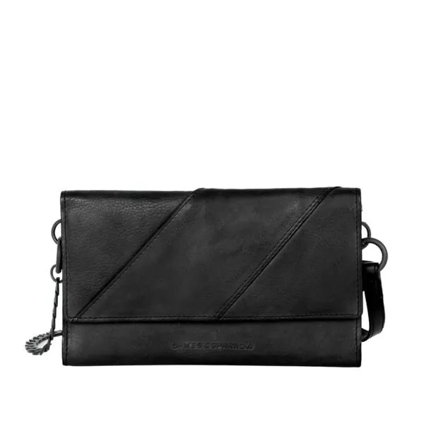 Leren Mini Crossbody / RFID Wallet - Flower - Zwart