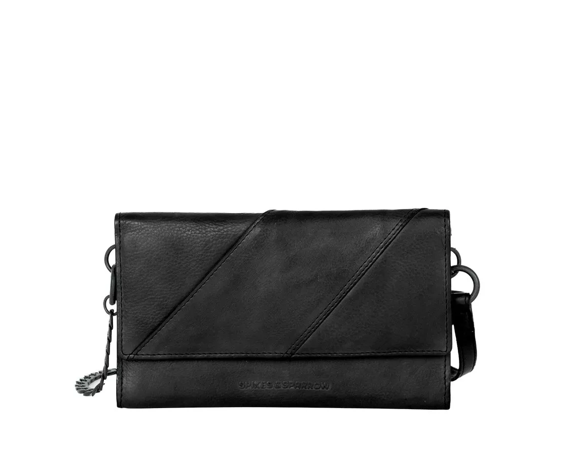 Leren Mini Crossbody / RFID Wallet - Flower - Zwart