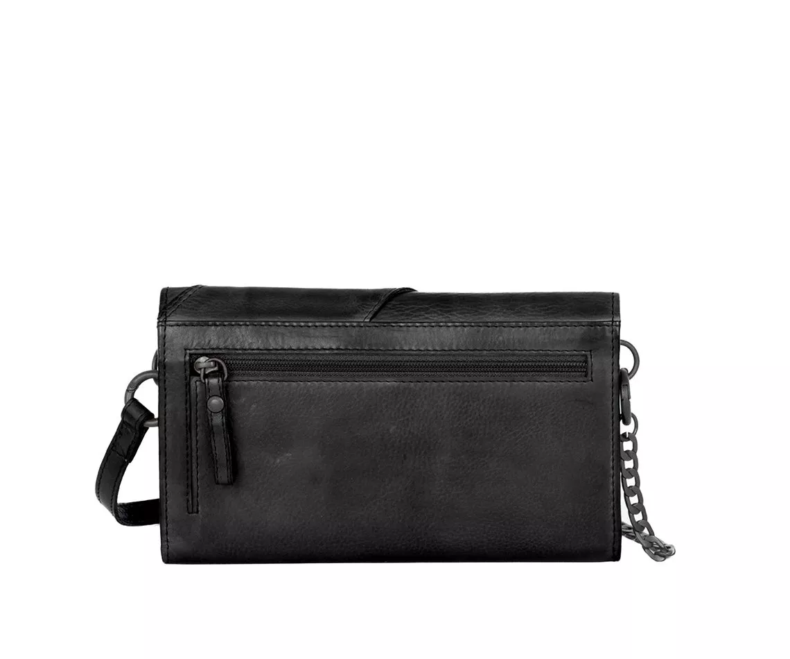 Leren Mini Crossbody / RFID Wallet - Flower - Zwart - Afbeelding 3