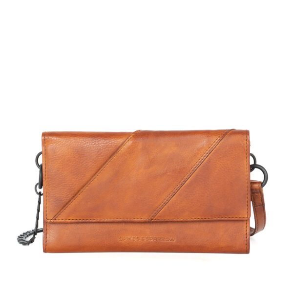Leren Mini Crossbody / RFID Wallet - Flower - Brandy