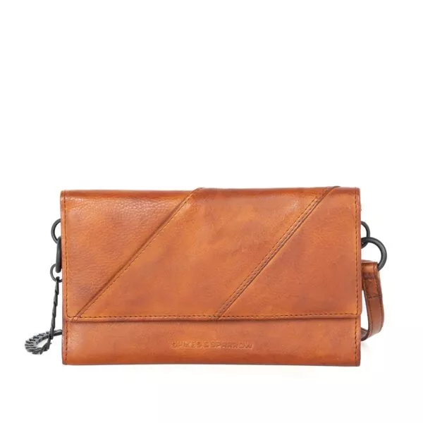 Leren Mini Crossbody / RFID Wallet - Flower - Brandy