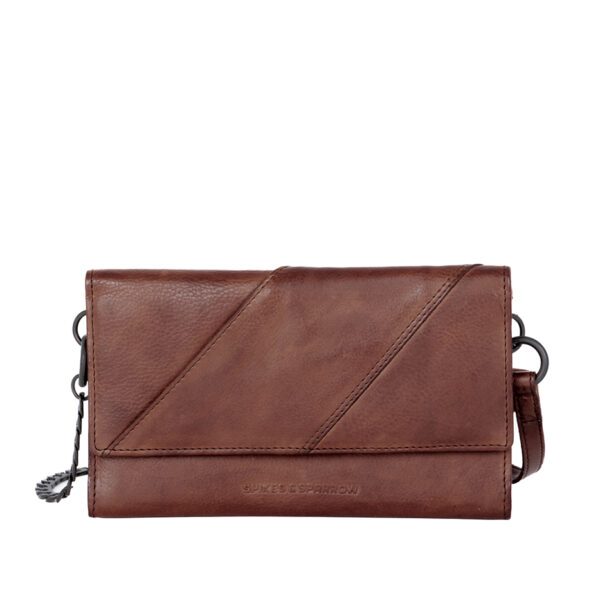 Leren Mini Crossbody / RFID Wallet - Flower - Donkerbruin