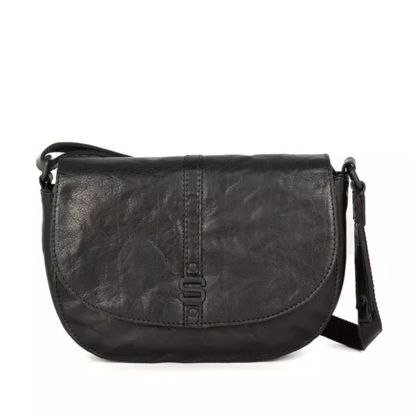 Leren Crossbodytas met klep - Dakota - Zwart