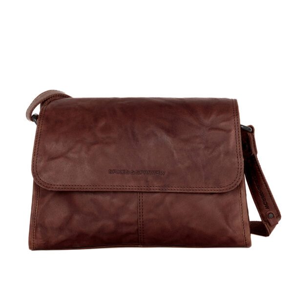 Leren Crossbodytas met klep - Belle - Donkerbruin