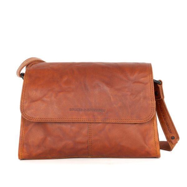 Leren Crossbodytas met klep - Belle - Brandy