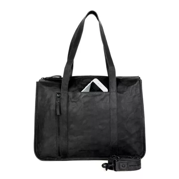 Leren Laptop / Schoudertas - Catrenia - Zwart