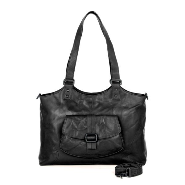 Leren Laptop / Schoudertas - Kalynn - Zwart