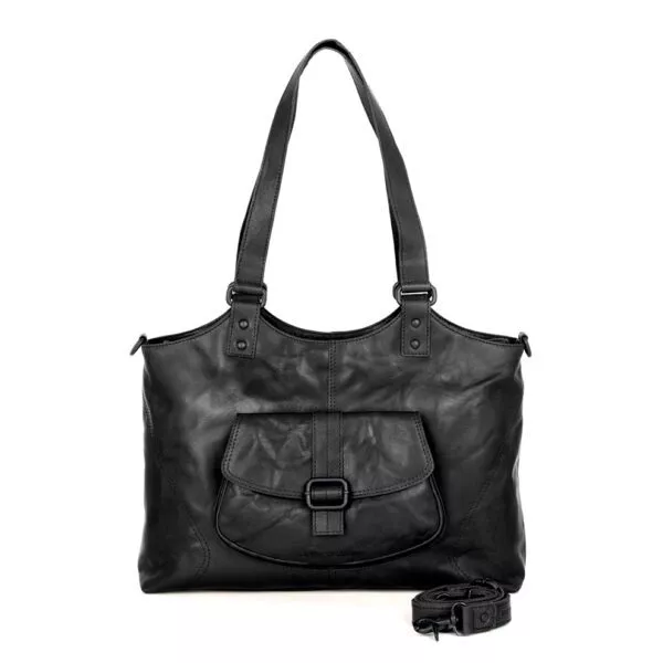 Leren Laptop / Schoudertas - Kalynn - Zwart