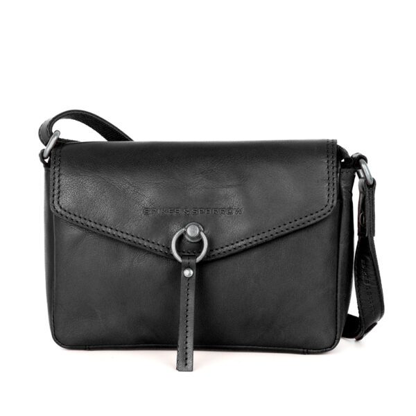 Leren Crossbodytas met klep - Emmalyn - Zwart