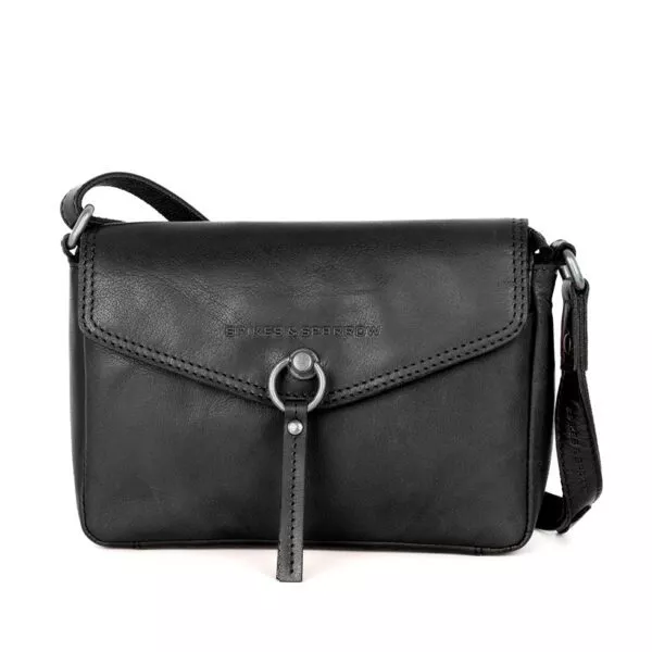 Leren Crossbodytas met klep - Emmalyn - Zwart