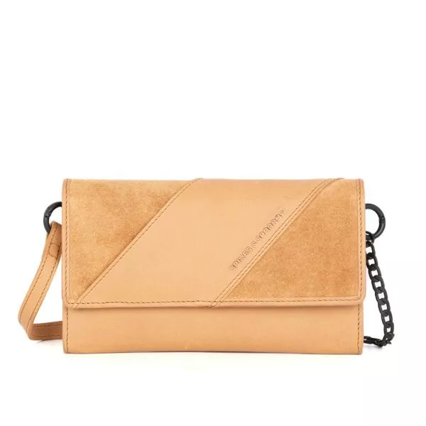 Leren Mini Crossbody / RFID Wallet - Flower - Camel