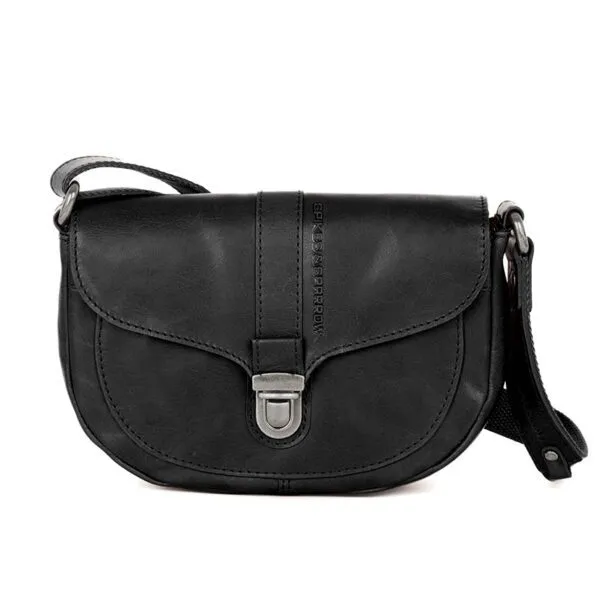 Leren Crossbodytas met klep - Iris - Zwart