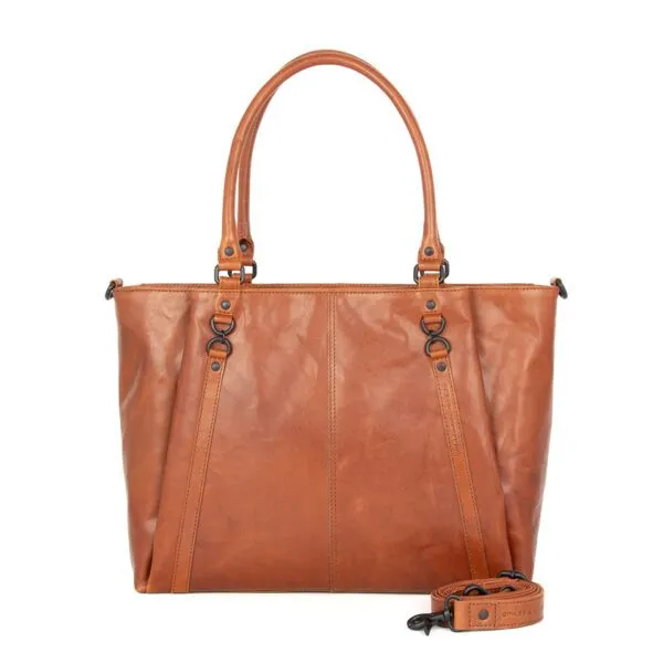 Leren Laptop Schoudertas - 15.6 inch - Dominique - Brandy Cognac