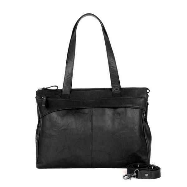 Leren Laptop Schoudertas - 15.6 inch - Yasmijn - Zwart