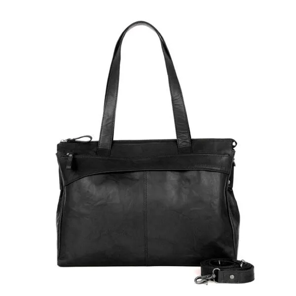 Leren Laptop Schoudertas - 15.6 inch - Yasmijn - Zwart