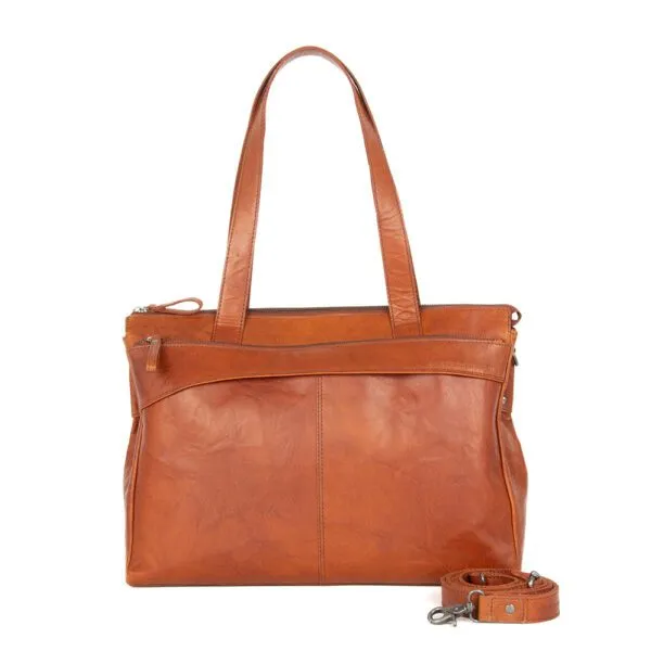 Leren Laptop Schoudertas - 15.6 inch - Yasmijn - Brandy Cognac